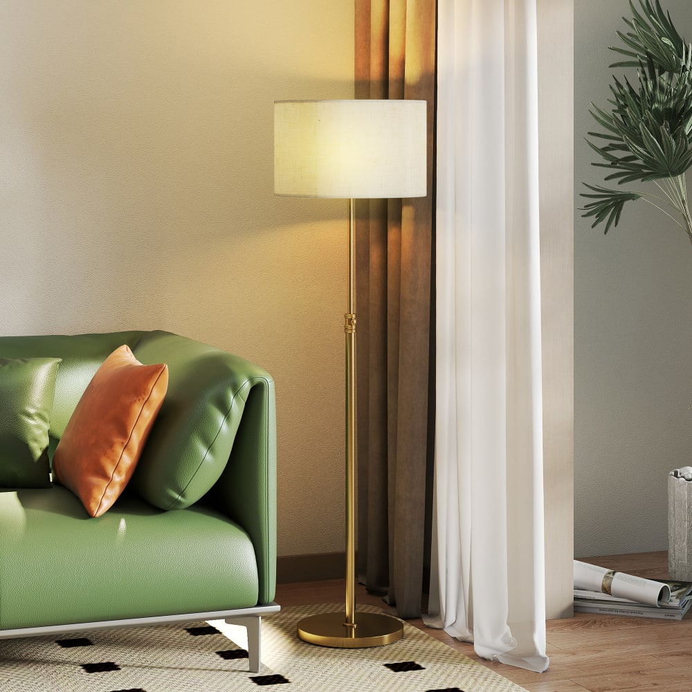 Homcom Stehleuchte, höhenverstellbar & Leinenschirm, Goldstahl style classic chic Gold