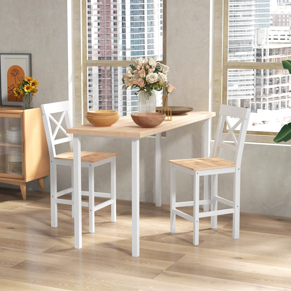 Lot de 2 tabourets de bar en bois massif blanc et bois naturel