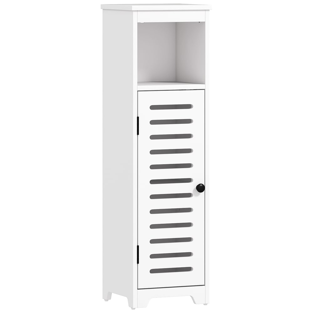 Homcom 4-stufiges Badezimmerregal mit Jalousientüren & Weißholz style modern Weiß Spanplatte