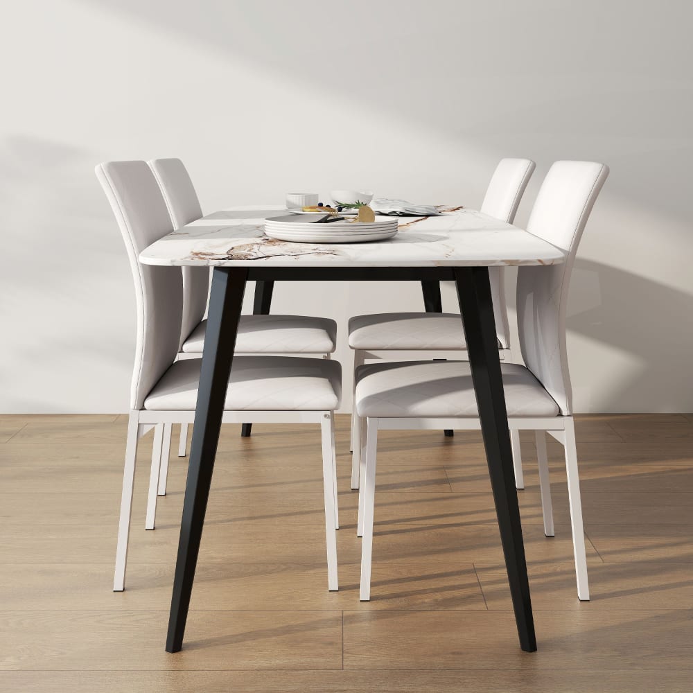 Homcom 4er-Set Esszimmerstühle, Metallfüße weiß style modern - Pvc - Polyvinlychlorid