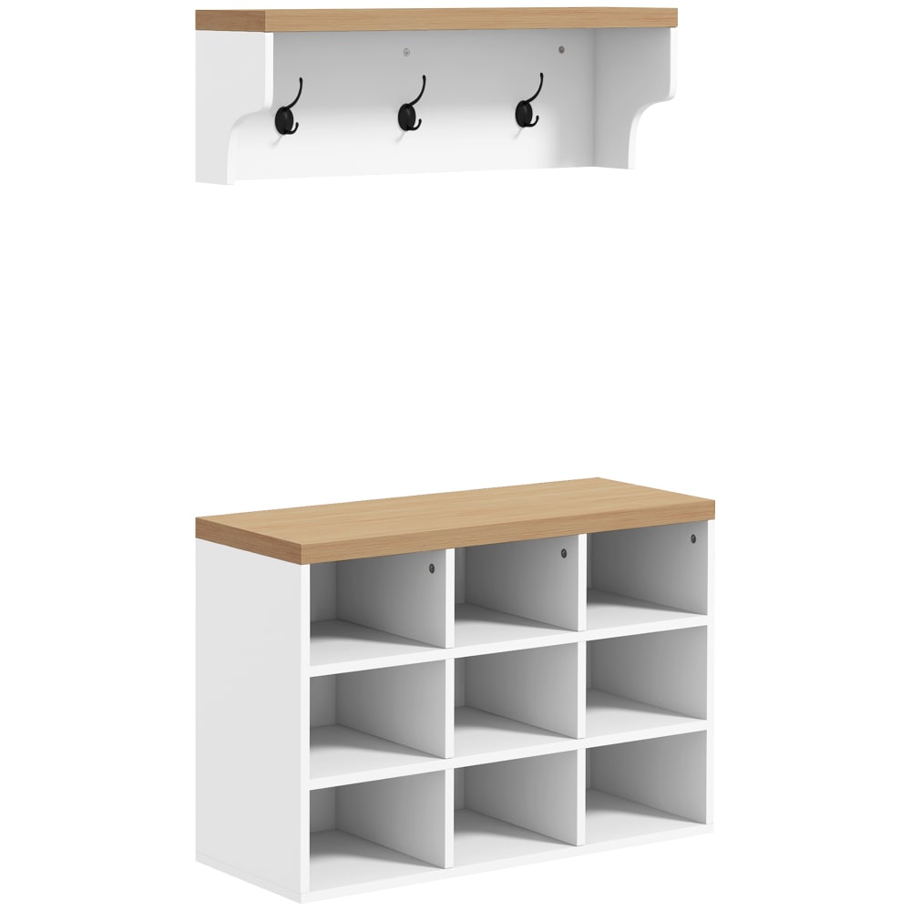 Homcom Wandbank-Schuhregal 3-Haken 9-Fächer Weißholz style modern Weiß Spanplatte