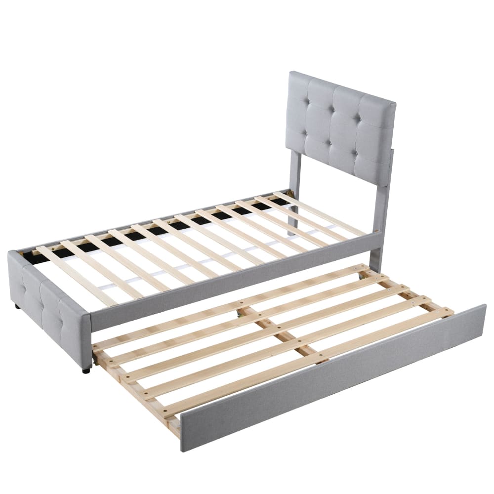 Lit enfant en lin gris avec lit gigogne 90 x 200 cm