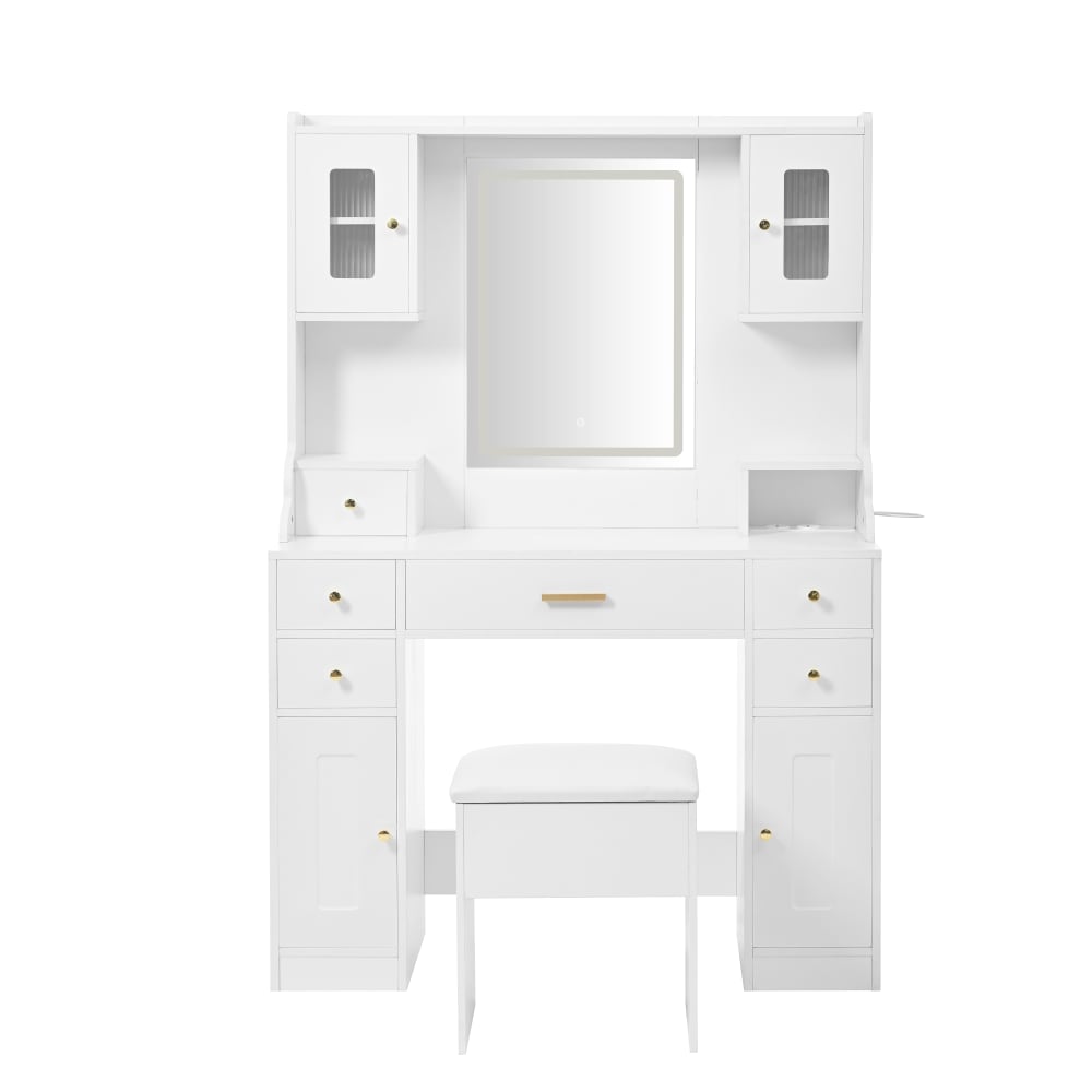 OKWISH Schminktisch aus E1-Spanplatte mit Spiegel 105x152x40 cm, weiß - Spanplatte