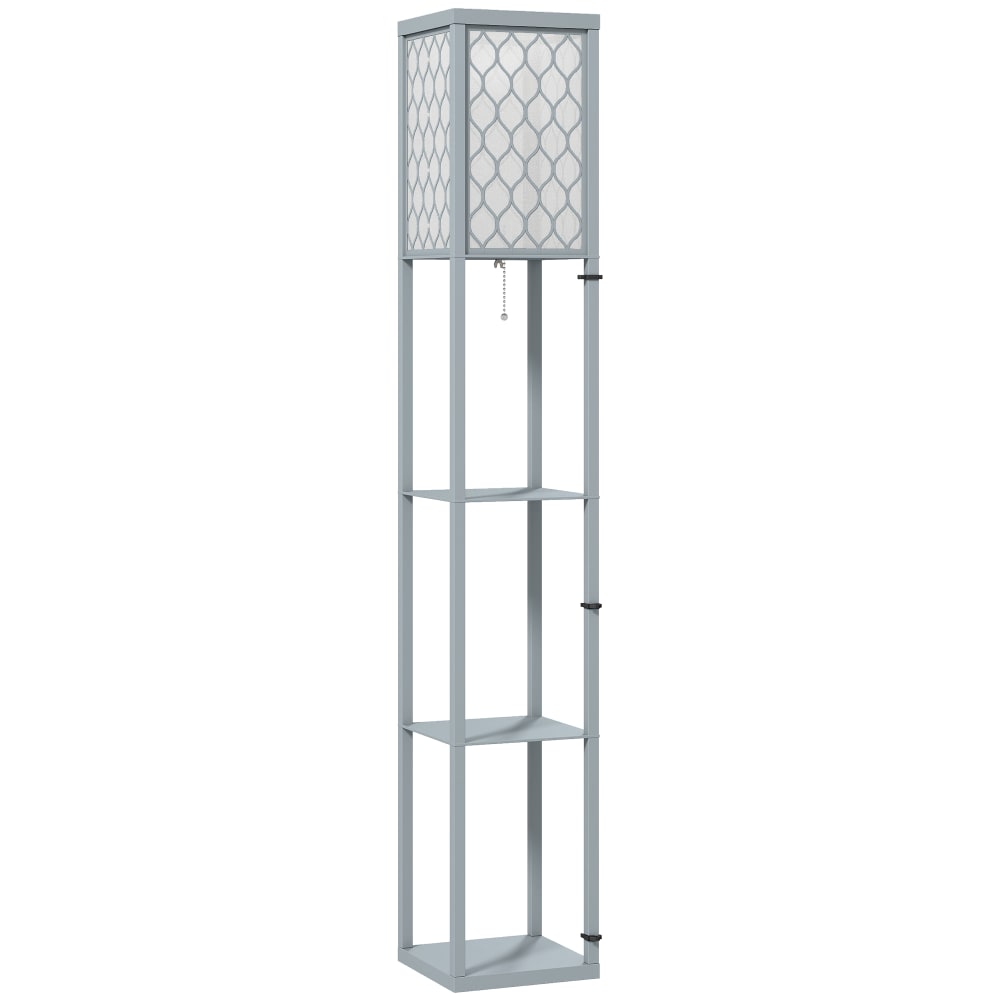 Lampadaire 3 étagères abat-jour tissu motif nid d'abeille MDF gris