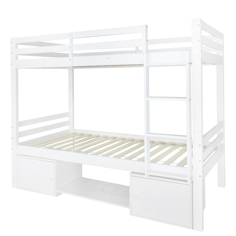 OKWISH Etagenbett aus Kiefer mit Schuhregal, teilbar 90x200 cm, weiß Holz Baby