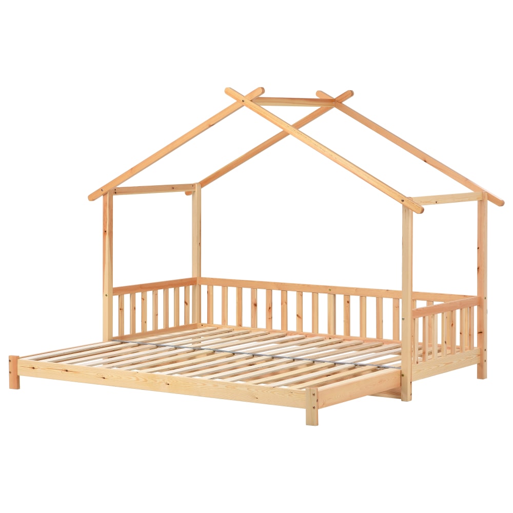 OKWISH Kinderbett aus Kiefernholz ausziehbar 90/180x200 cm, natur Braun Baby