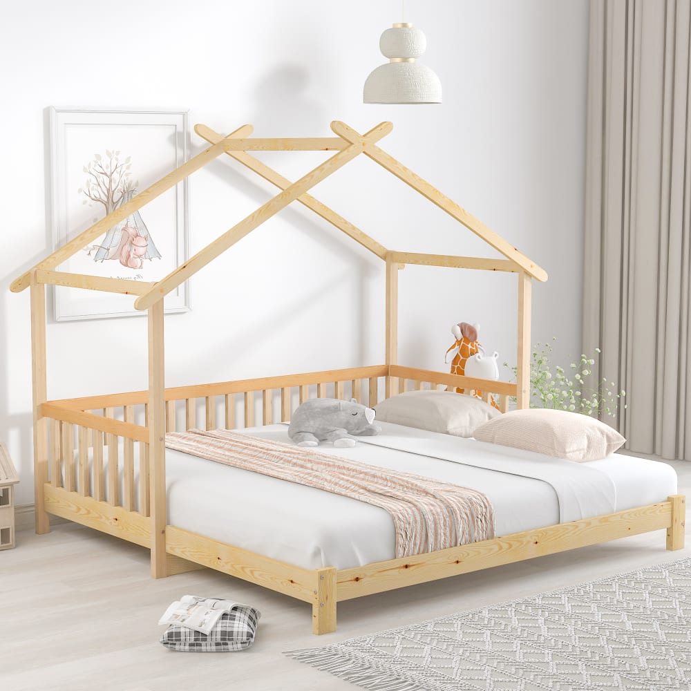 Kinderbett aus Kiefernholz ausziehbar 90/180x200 cm, natur -