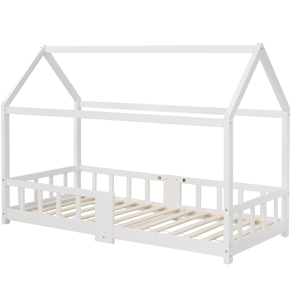 OKWISH Kinderbett aus Kiefernholz mit Tafel 90x200 cm, weiß Baby -