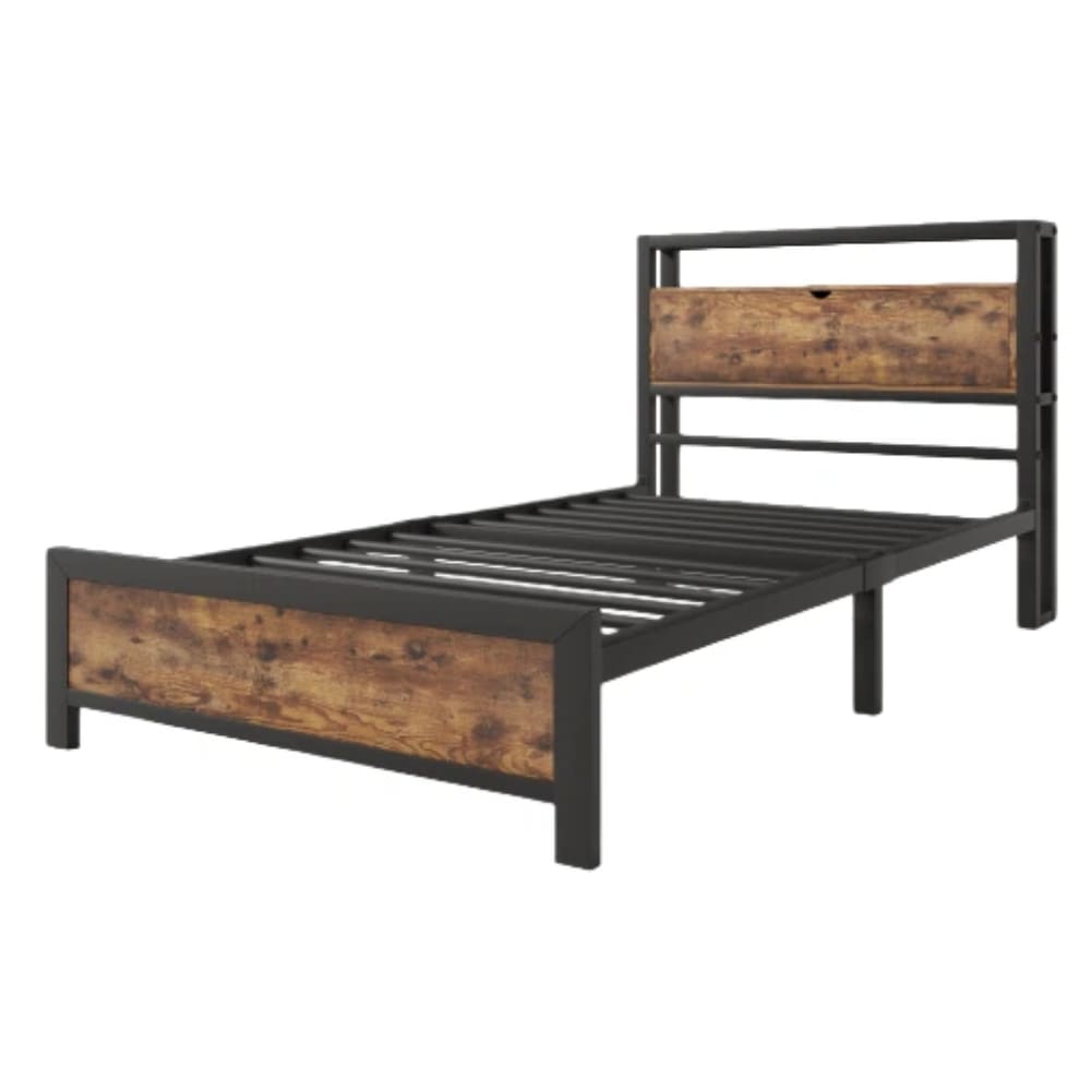 Kinderbett aus Metall und Holz mit Stauraum-Kopfteil 90x200 cm,