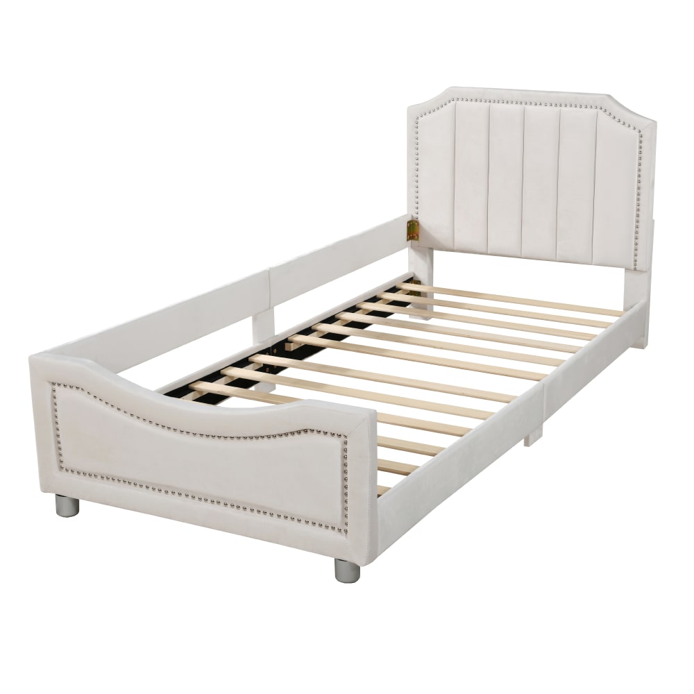 Lit enfant en bois massif beige avec dossier 211 x 94 x 89 cm