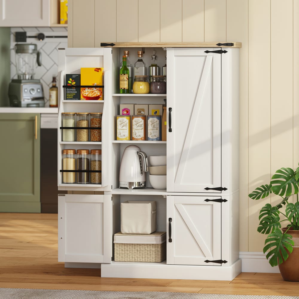 Armoire de cuisine 4 portes porte-épices étagères réglables mdf blanc