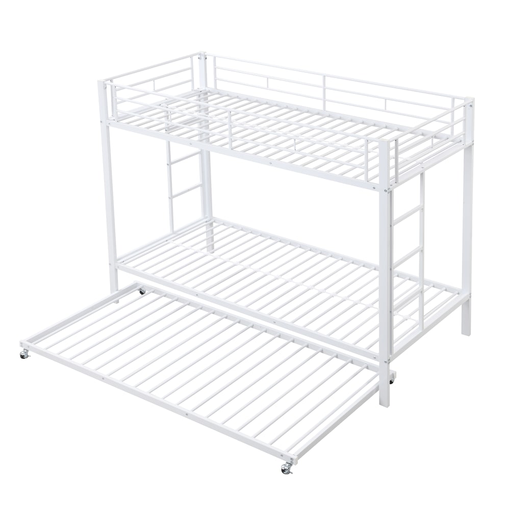 OKWISH Etagenbett aus Metall mit Rollbett und hohem Geländer 90x200 cm, weiß Metall Baby