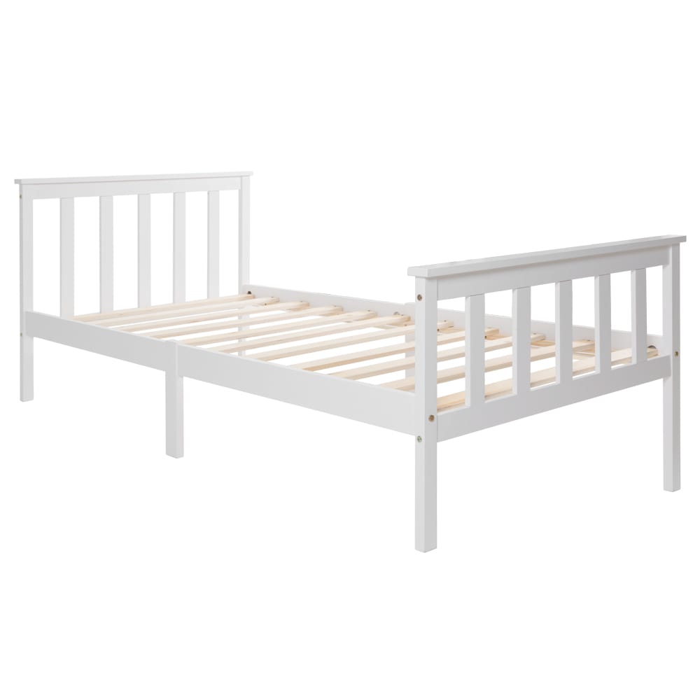Lit enfant en bois massif blanc avec sommier 90 x 200 cm