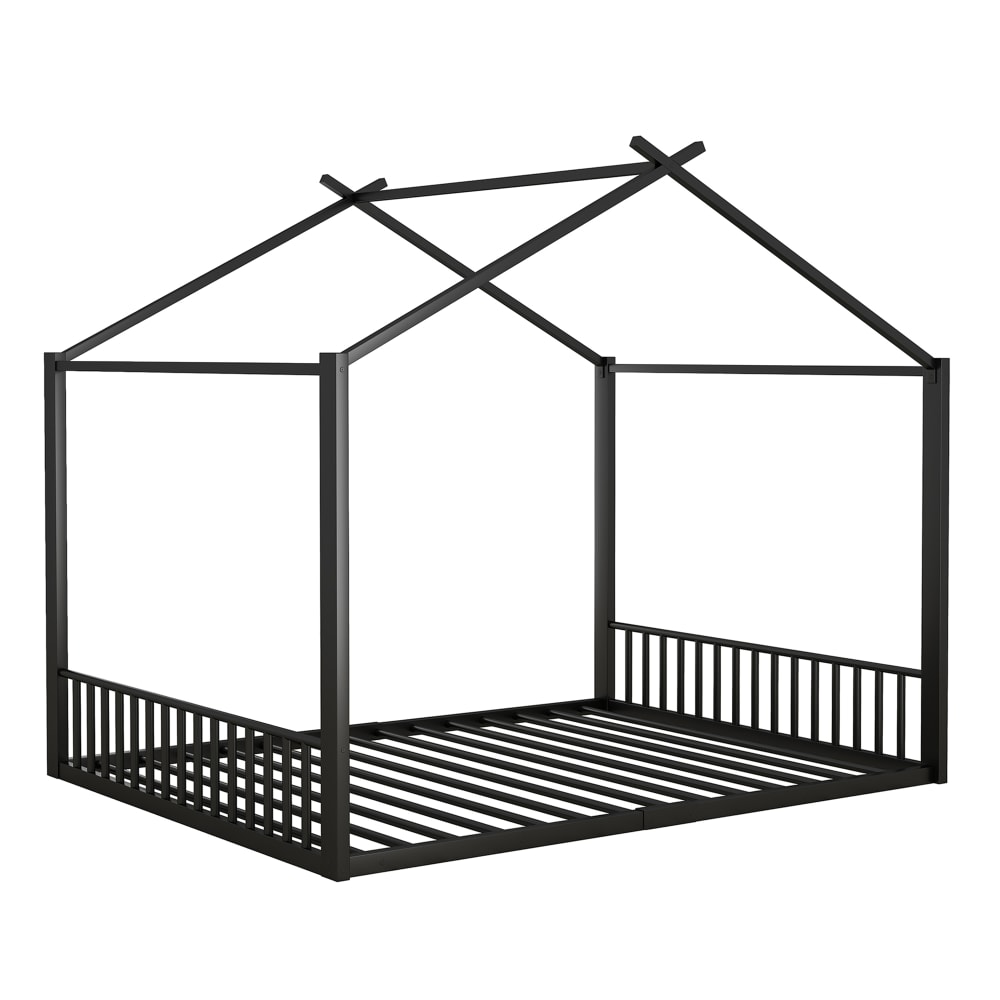 Lit enfant forme maison en métal noir 140 x 200 cm