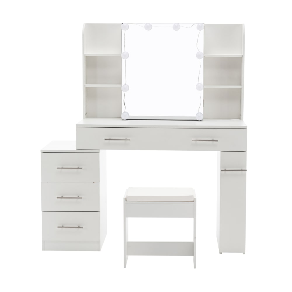 OKWISH Schminktisch aus Spanplatte mit Spiegel 136x41x100 cm, weiß - Spanplatte