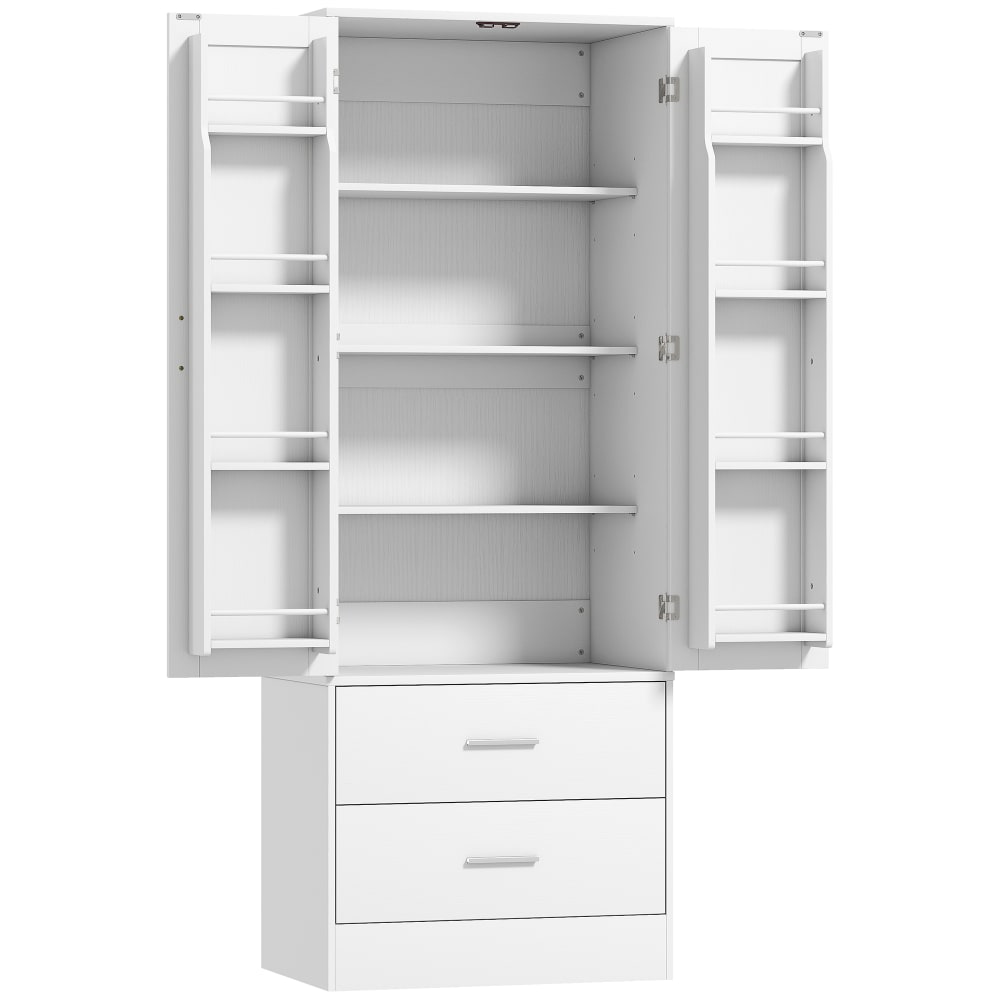 Homcom Weißer 2-Türen-2-Schubladen-Küchenschrank aus Spanplatte style modern Weiß Spanplatte
