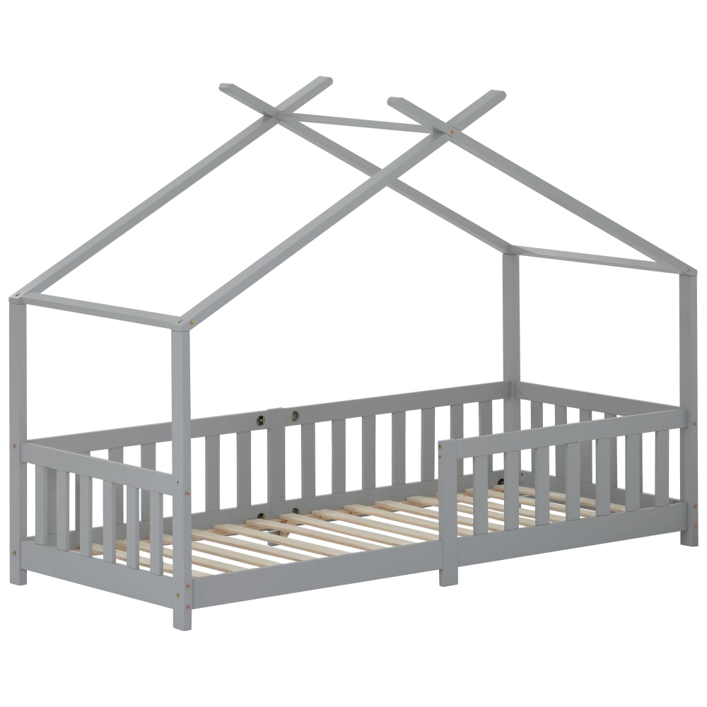 Lit enfant en pin massif gris clair avec barrière 90 x 200 cm
