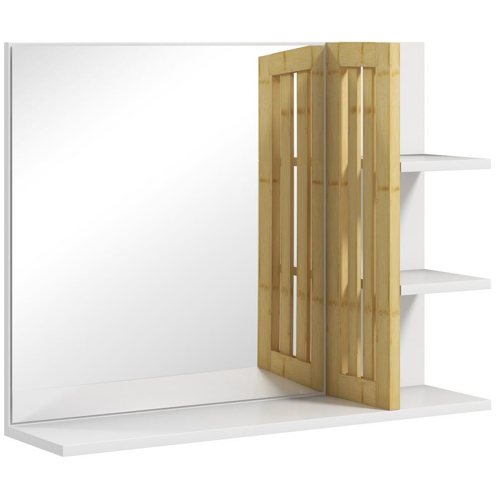 Miroir mural salle de bain 4 étagères en bambou blanc