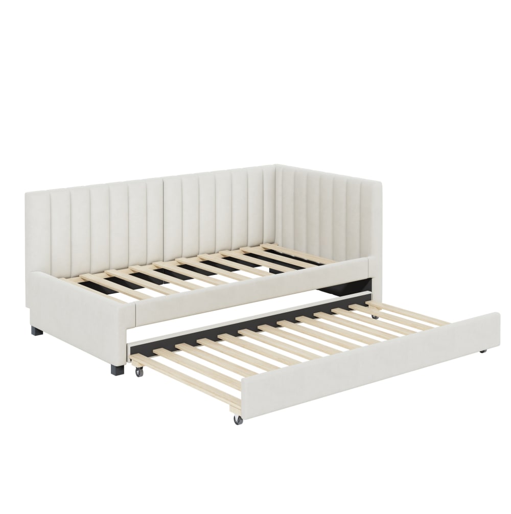 Kinderbett Polster 90x200 cm aus Samtstoff mit Ausziehbett, beige