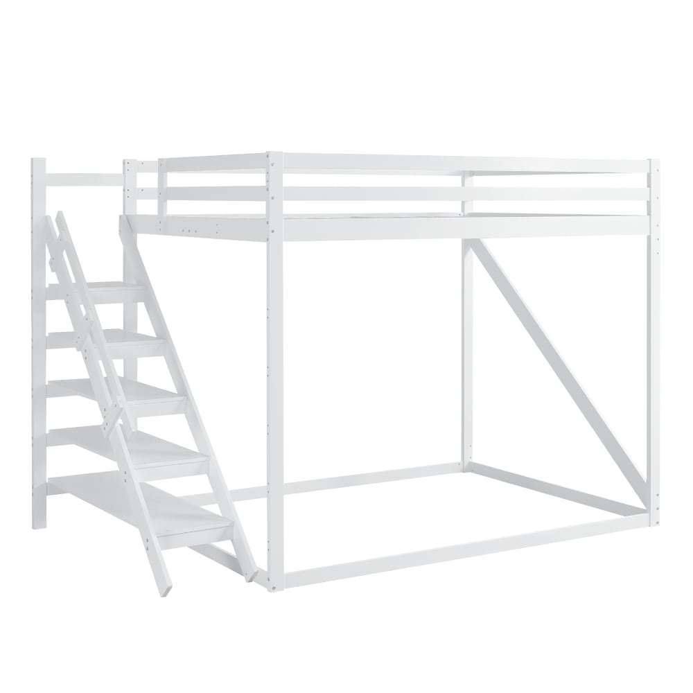 Lit mezzanine en bois massif blanc avec échelle de sécurité 140x200 cm