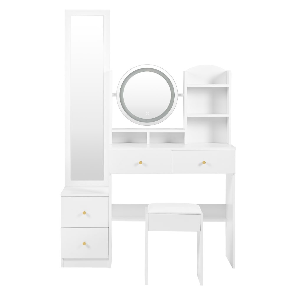 OKWISH Schminktisch aus Spanplatte mit Hocker 109x36x164 cm, weiß - Spanplatte