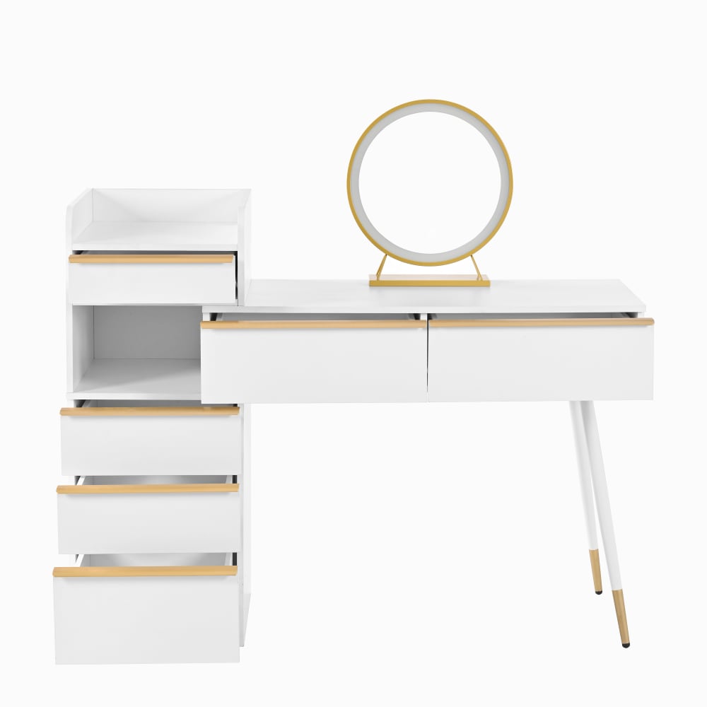 Coiffeuse blanche avec plateau extensible et miroir LED 100x41,5x102cm