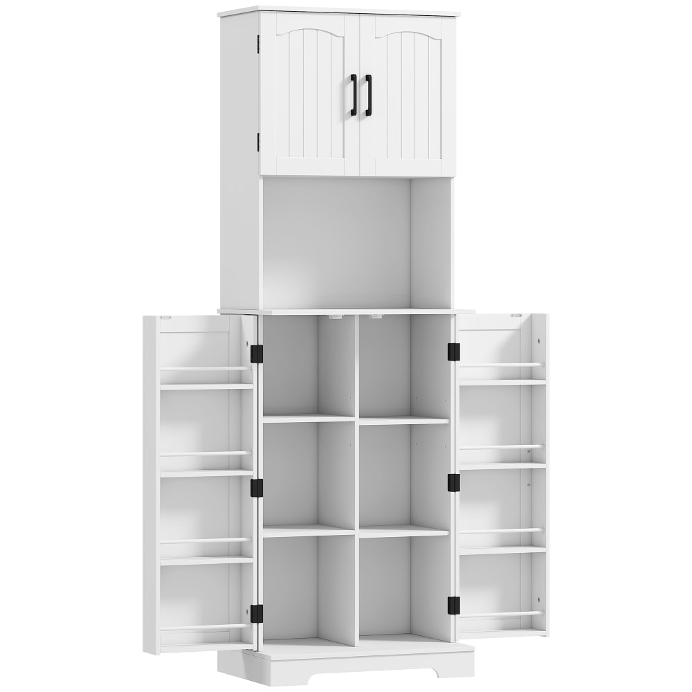 Homcom Weißer MDF-Küchenschrank, 4 Türen & Gewürzregal style landhaus Weiß Spanplatte