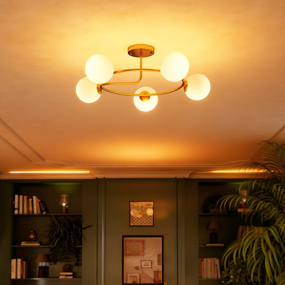 Plafonnier 5 lumières culot g9 montage semi-affleurant métal doré — vue 3