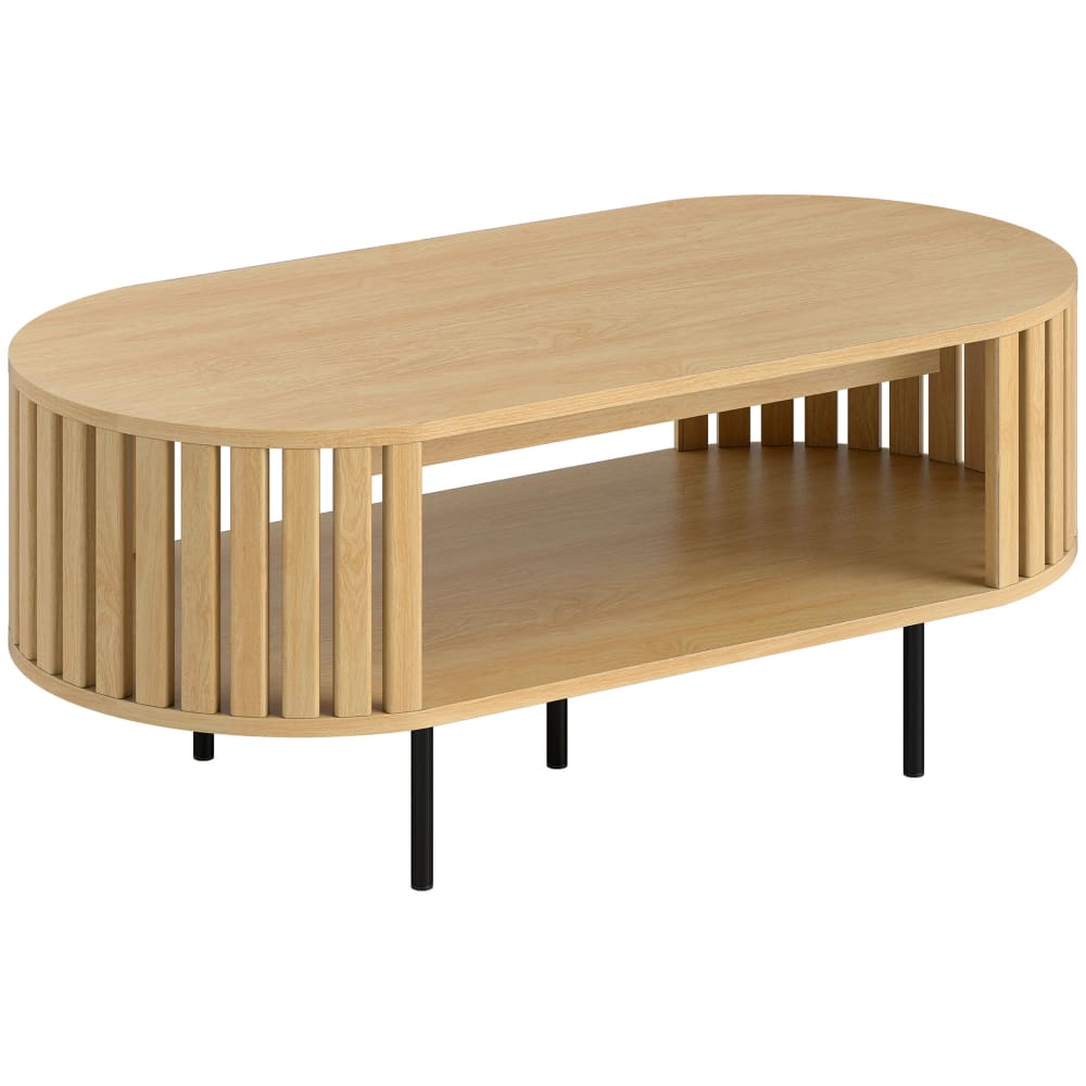 Homcom Ovale MDF-Konsole & Stahlfüße, Holzoptik style modern Beige Spanplatte
