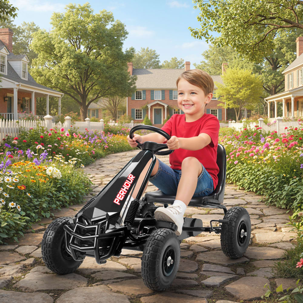 Kart à pédales pour enfant siège réglable acier noir