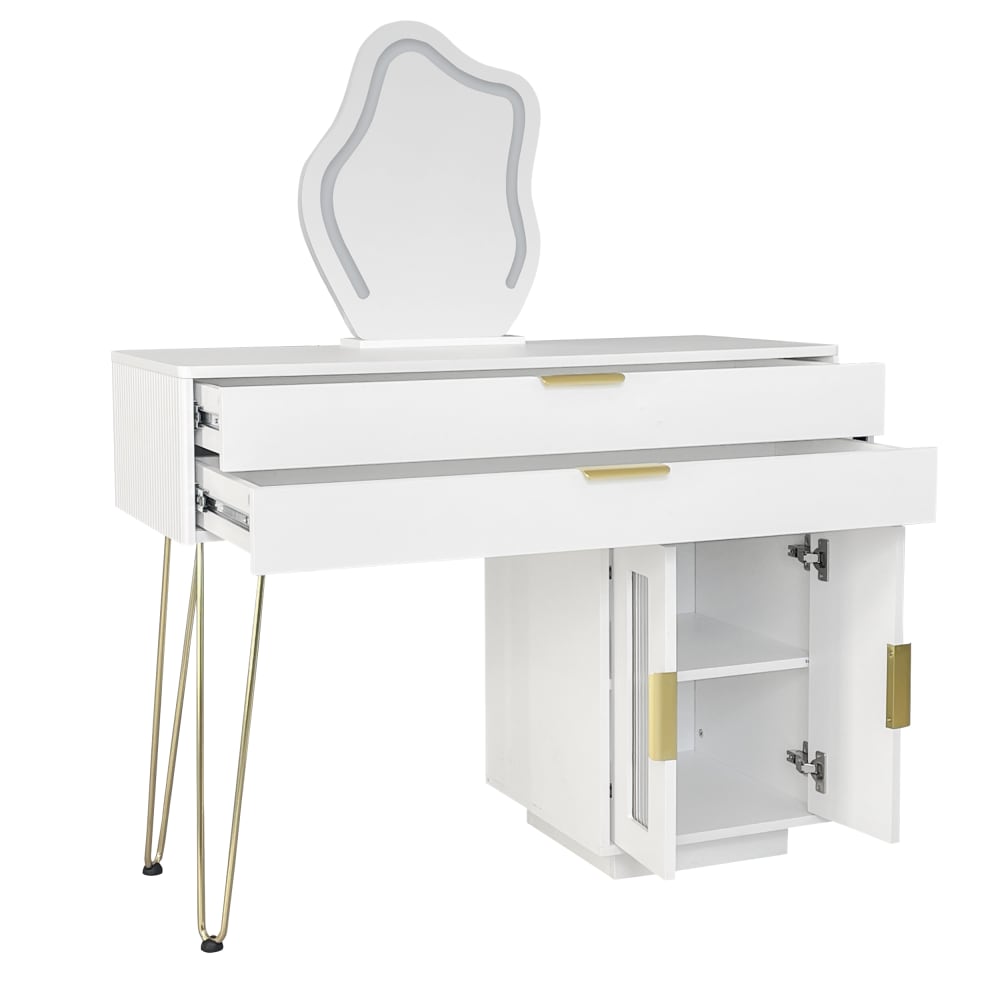 Coiffeuse blanche avec miroir LED et deux tiroirs 100x40x78 cm Coiffeuse blanche avec miroir LED et deux tiroirs 100x40x78 cm