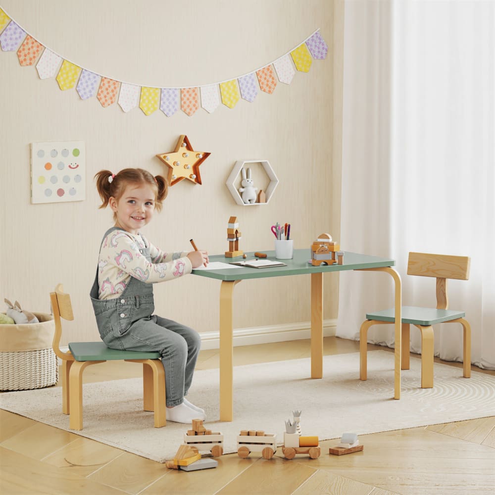 Table enfant avec 2 chaises en MDF bois massif vert
