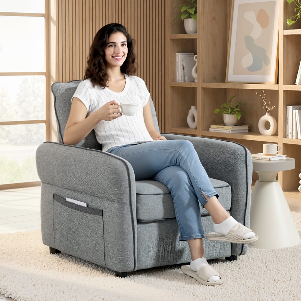 Canapé 1 place poche latérale velours égyptien gris