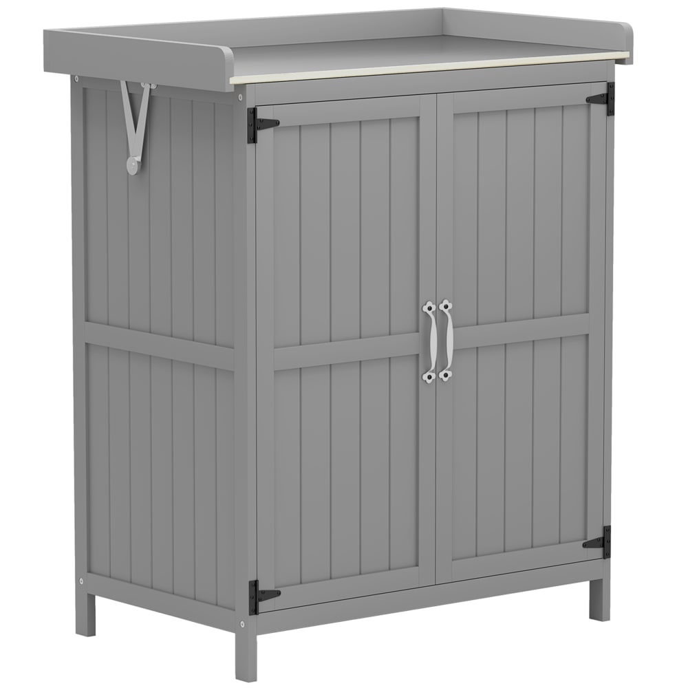 Armoire de jardin 2 portes toit à charnières étagère bois gris