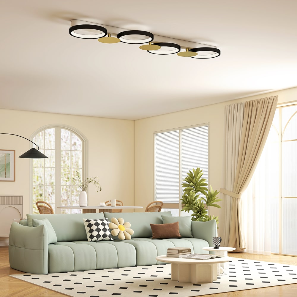 Plafonnier led 4 lumières à montage affleurant acier doré et noir — vue 3