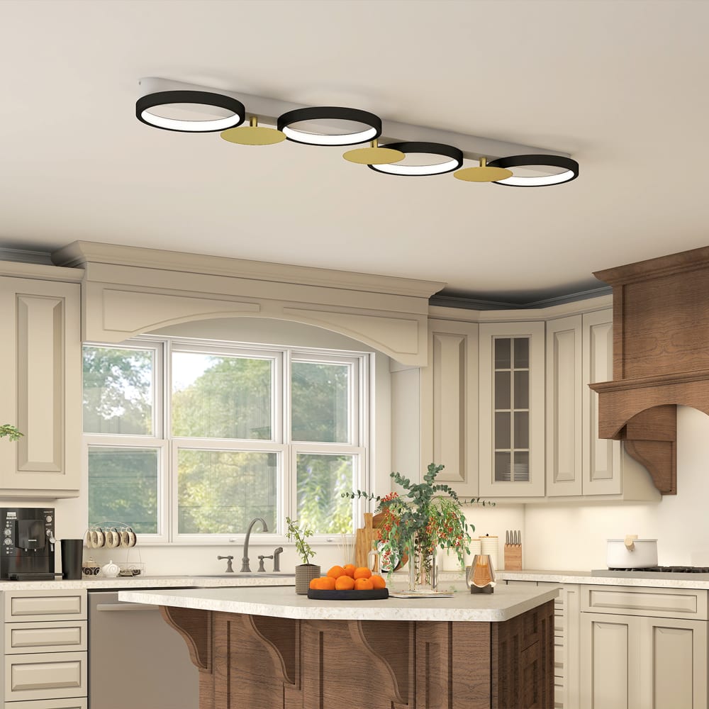 Plafonnier led 4 lumières à montage affleurant acier doré et noir — vue 4