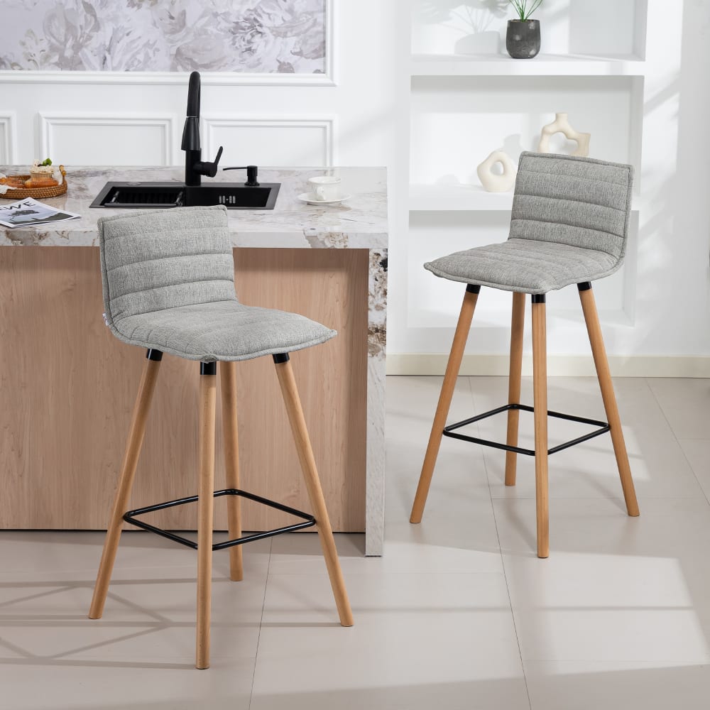 Lot de 2 tabourets de bar assise rembourrée tissu aspect lin gris