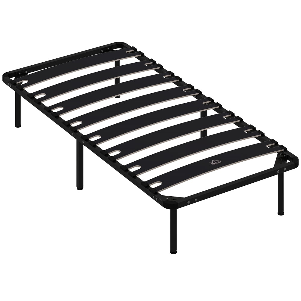 Cadre de lit 90 x 190 cm avec rangement bois massif acier noir