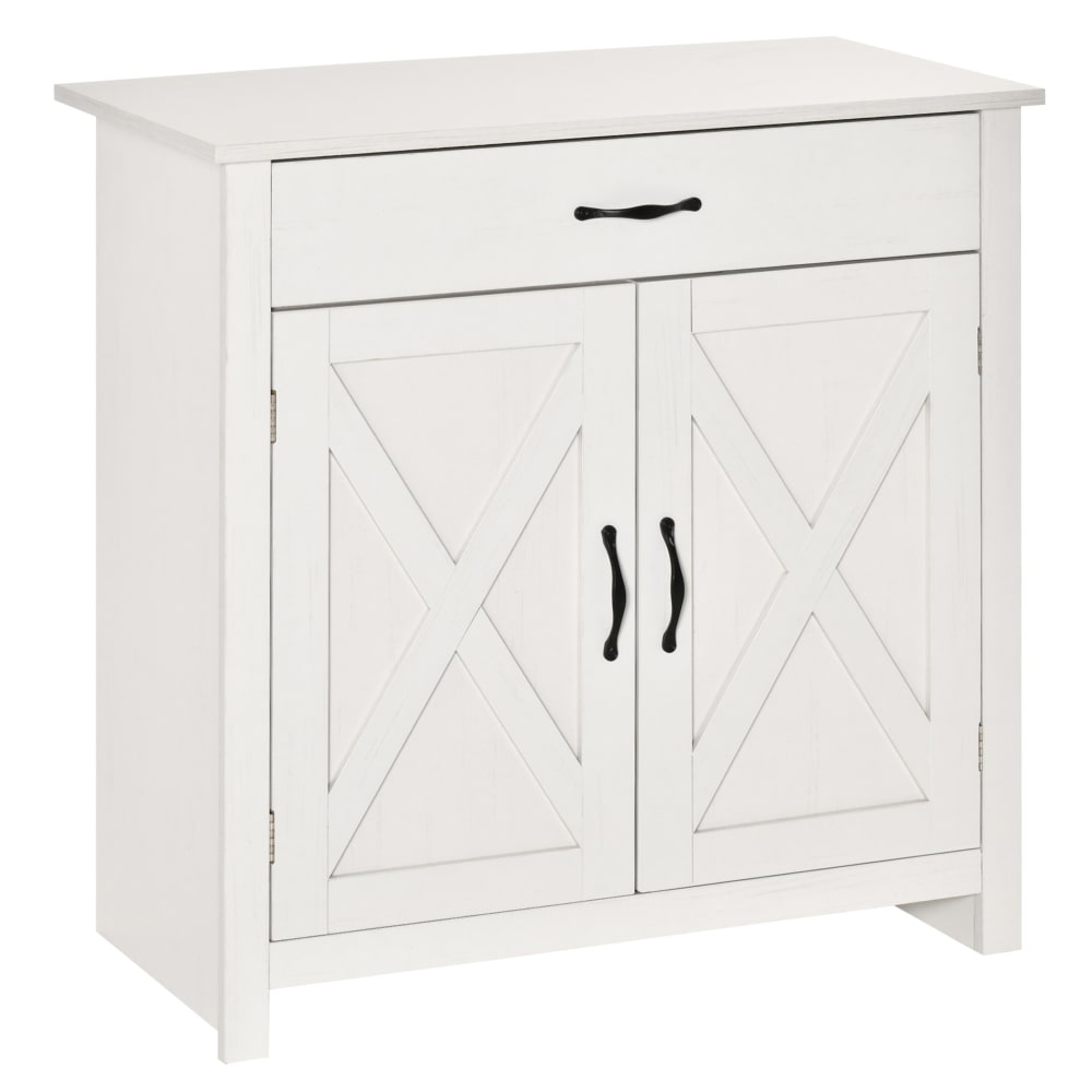 Homcom Weißer Scheunentor-2-Tür-Buffetschrank, MDF&Spanplatte style landhaus Weiß Spanplatte