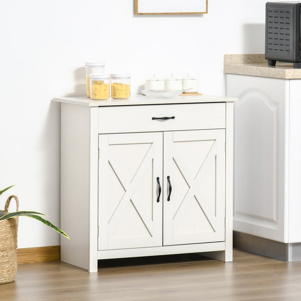Buffet 2 portes de grange tiroir MDF et panneau de particules blanc