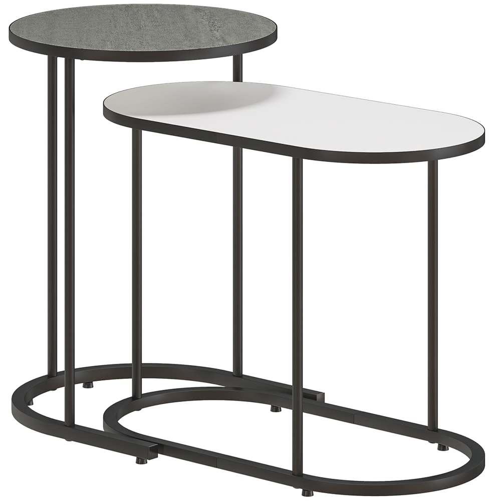 Lot de 2 tables basses gigognes cadre en métal gris et blanc