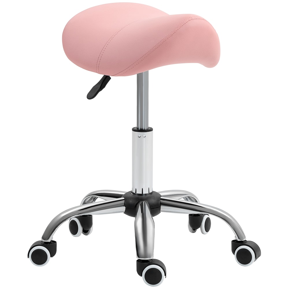 Tabouret à roulettes selle ergonomique pivotant 360° polyuréthan rose