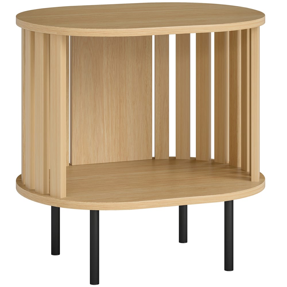 Table d'appoint ovale rangement ouvert mdf effet bois naturel Table d'appoint ovale rangement ouvert mdf effet bois naturel