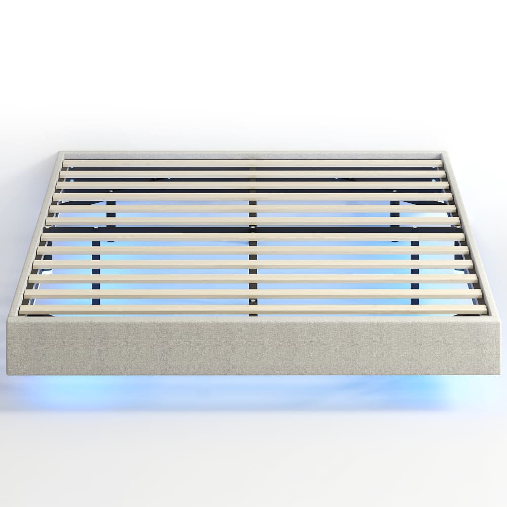 Cadre de lit flottant 140 x 190 cm avec éclairage LED lin beige