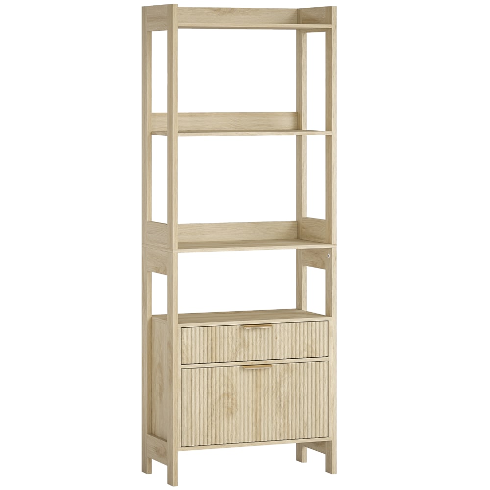 Homcom 4-Fach-Bücherregal mit 2 Schubladen, Naturholz style modern Beige Spanplatte