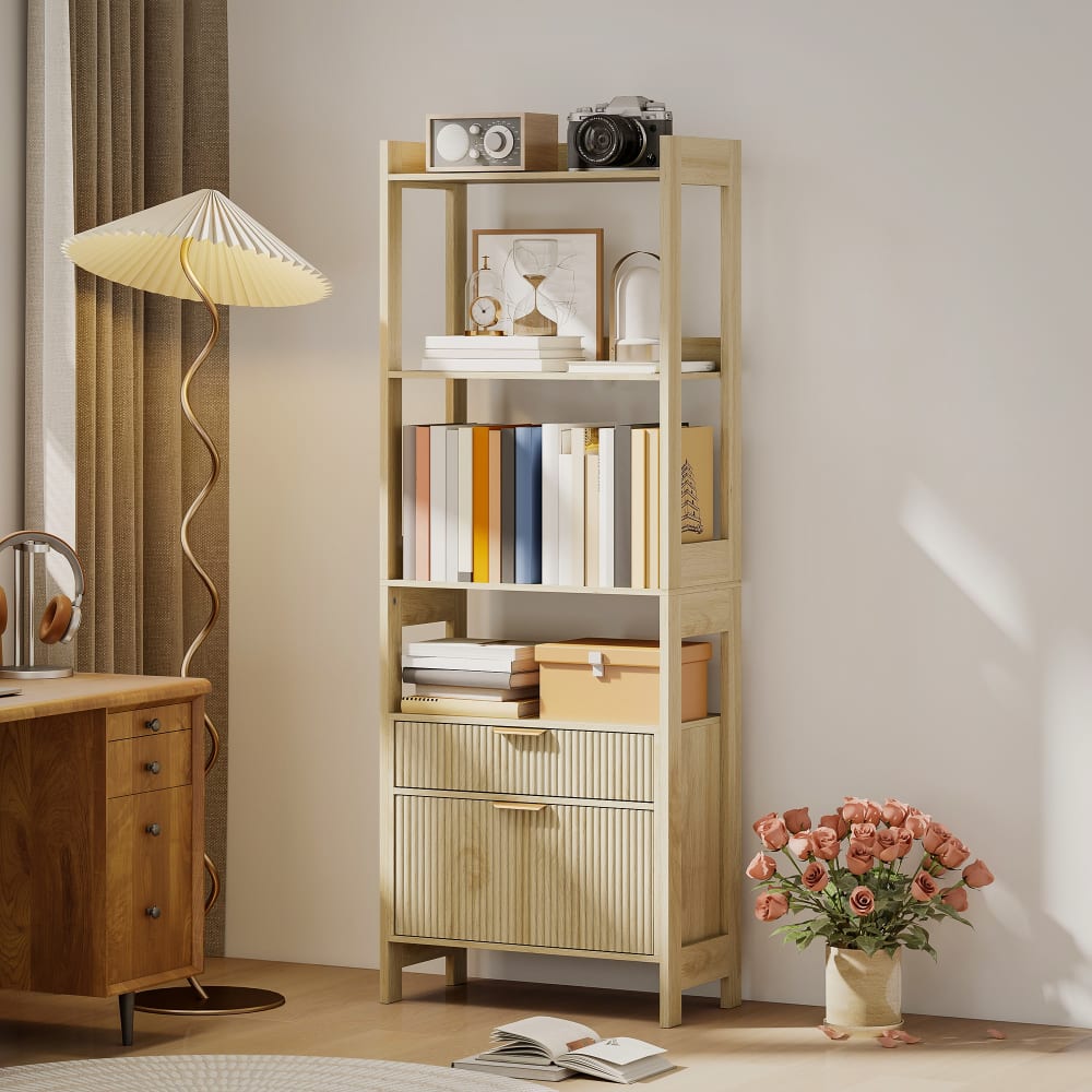 4-Fach-Bücherregal mit 2 Schubladen, Naturholz - Maisons Du Monde