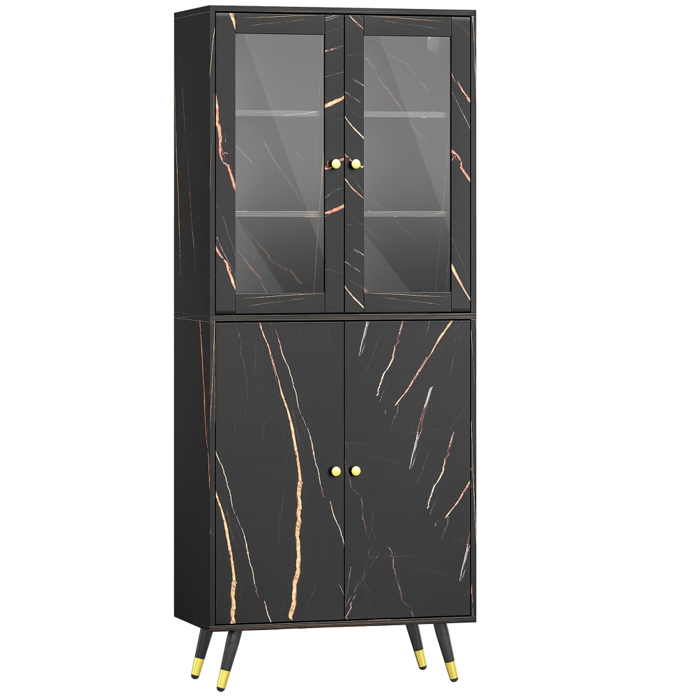 Homcom Schwarze Glasvitrinen-Bibliothek & Ingenieurholzschrank style modern Schwarz Spanplatte