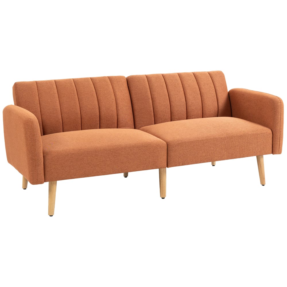 Canapé convertible 2 places design scandinave bois tissu marron