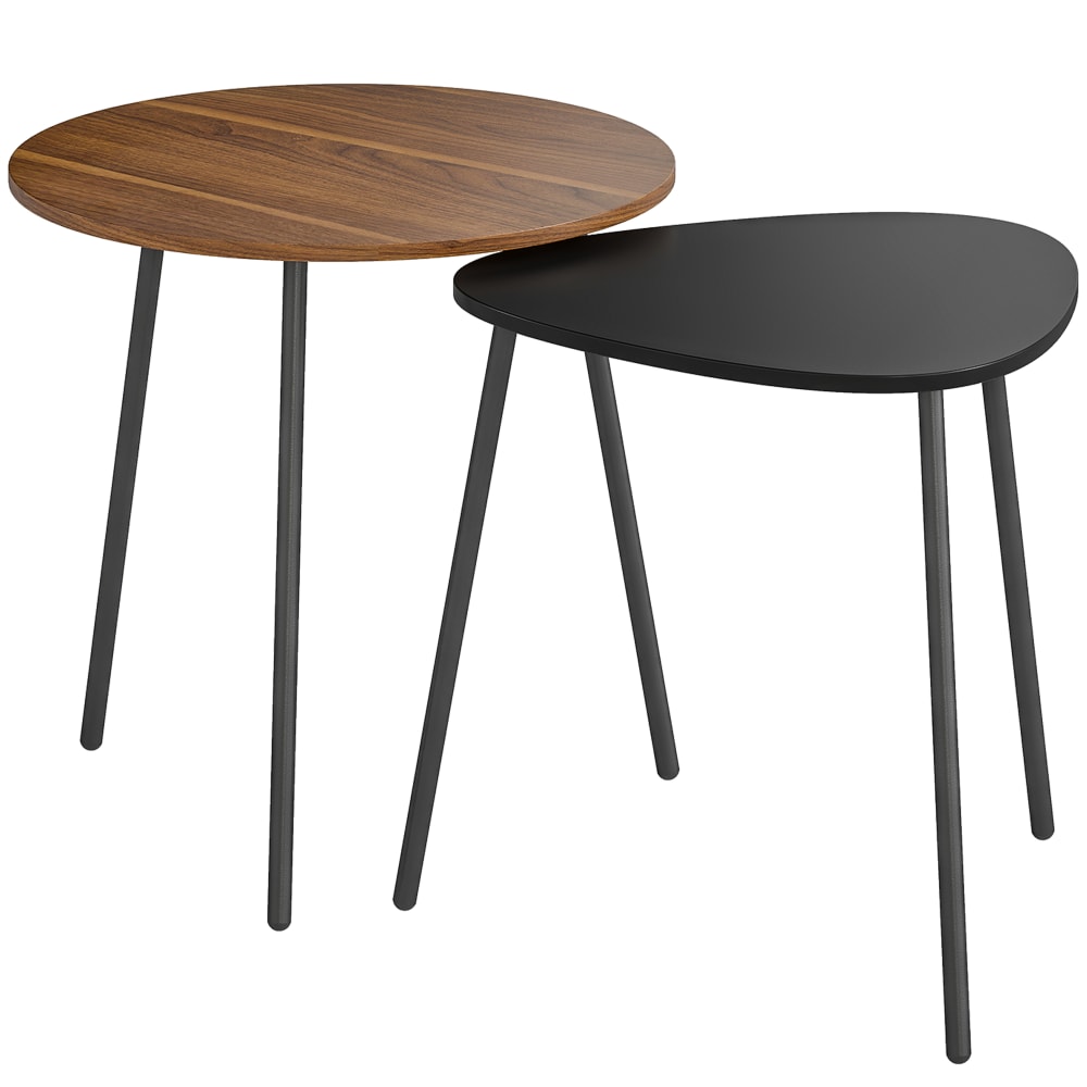 Lot de 2 tables basses gigognes cadre en métal couleur noyer et noir