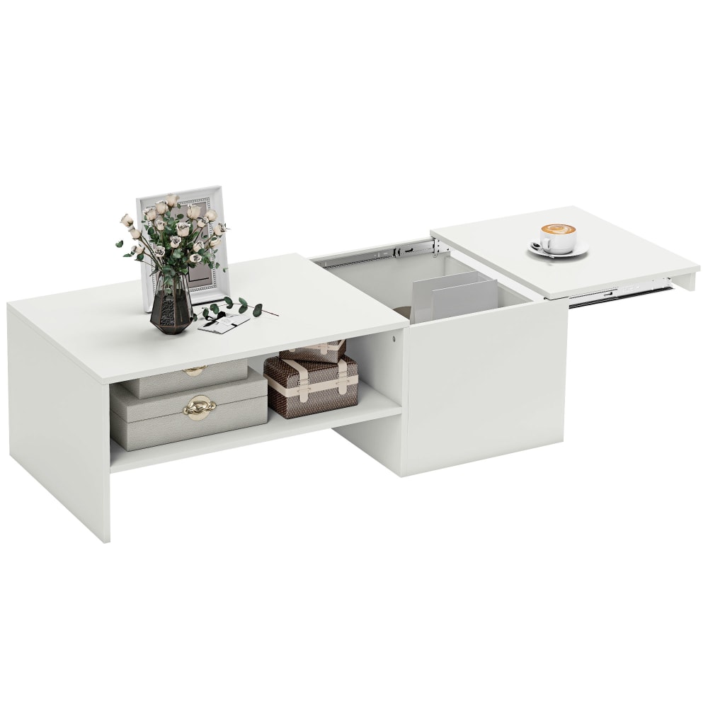 Table basse plateau coulissant rangement caché en bois blanc
